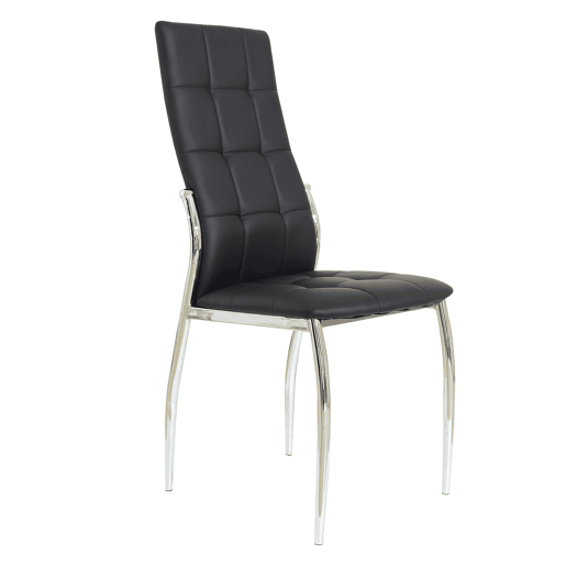Pacote com 4 cadeiras de jantar Laci, couro sintético cromado preto, 45x101x51 cm