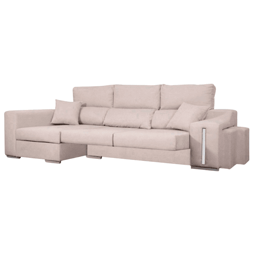 Sofá Oscar Chaise Longue 3 Lugares Esquerdo, Baú, 2 Pufes, Assentos Extensíveis, Bege, 263 cm