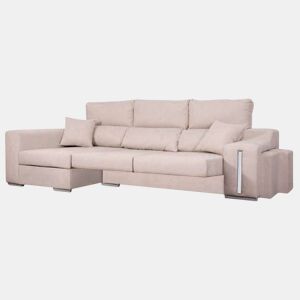 Sofá Oscar Chaise Longue 3 Lugares Esquerdo, Baú, 2 Pufes, Assentos Extensíveis, Bege, 263 cm