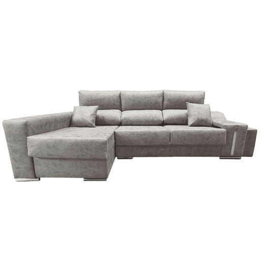 Sofá-cama Oscar Left de 3 lugares, baú, 2 pufes, assentos extensíveis, cinza cimento, 263 cm