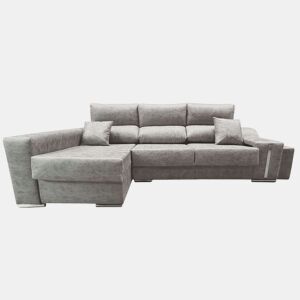 Sofá-cama Oscar Left de 3 lugares, baú, 2 pufes, assentos extensíveis, cinza cimento, 263 cm