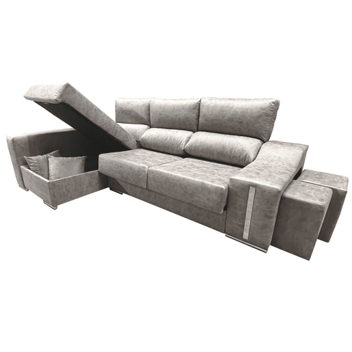 Sofá-cama Oscar Left de 3 lugares, baú, 2 pufes, assentos extensíveis, cinza cimento, 263 cm