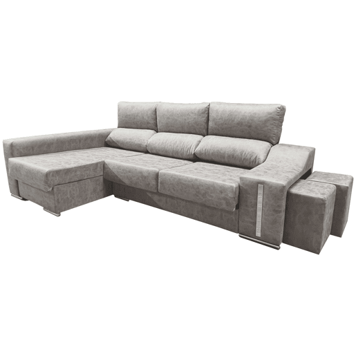 Sofá-cama Oscar Left de 3 lugares, baú, 2 pufes, assentos extensíveis, cinza cimento, 263 cm