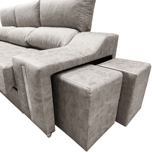 Sofá-cama Oscar Left de 3 lugares, baú, 2 pufes, assentos extensíveis, cinza cimento, 263 cm