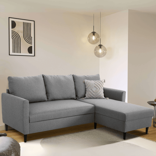 Sofá Capri Chaise Longue de 3 lugares, sofá de canto reversível, sala de estar, cinza 192x82x138 cm