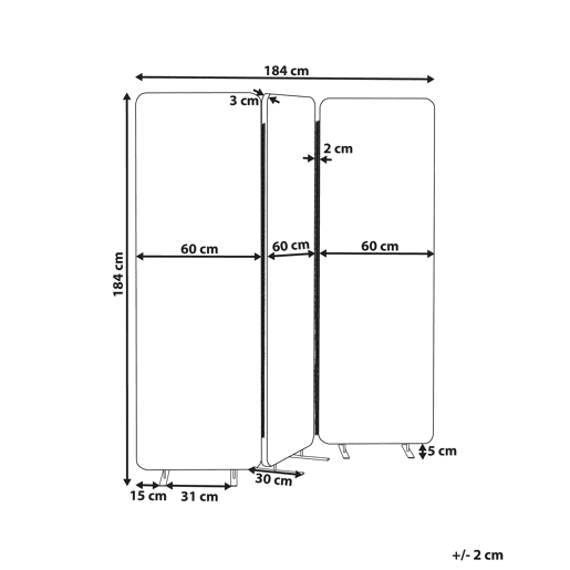 Biombo com 3 painéis acústicos STANDI Cinzento 184 cm 184 cm Biombo com 3 painéis acústicos STANDI Cinzento 184 cm 184 cm