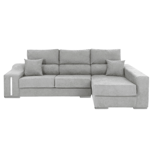 Sofá-cama Oscar Right de 3 lugares, cômoda, 2 pufes, assentos extensíveis, cinza claro, 263 cm