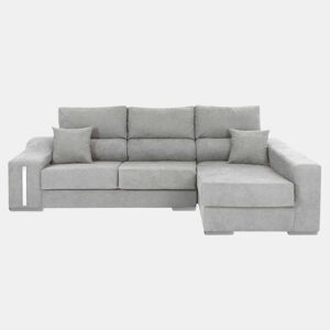 Sofá-cama Oscar Right de 3 lugares, cômoda, 2 pufes, assentos extensíveis, cinza claro, 263 cm