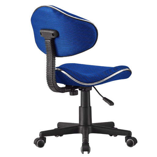 Cadeira de escritório juvenil Bambola, cadeira giratória para quarto, altura ajustável, poliéster azul, 48x88-98x46 cm
