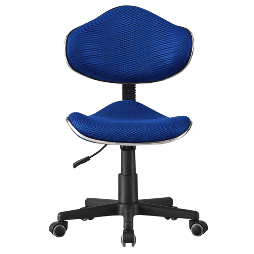 Cadeira de escritório juvenil Bambola, cadeira giratória para quarto, altura ajustável, poliéster azul, 48x88-98x46 cm