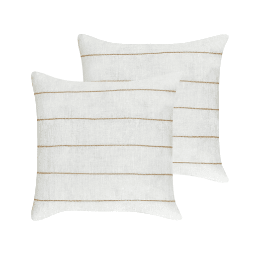 Conjunto de 2 almofadas decorativas MILAS Linho 50 x 50 cm Branco Às riscas