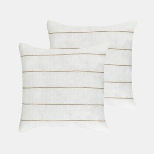 Conjunto de 2 almofadas decorativas MILAS Linho 50 x 50 cm Branco Às riscas