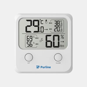 Estação meteorológica multifuncional que fornece informações sobre humidade, poluição e qualidade do ar ambiente. Tem um ecrã LCD com ícones animados e funciona a pilhas.