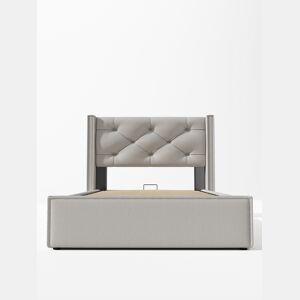 Cama individual hidráulica 90x200 - estofada com arrumação, estrutura metálica, algodão - Cinza claro