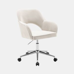 Cadeira de escritório com rodas veludo cotelé base cromada, Jim veludo, Branco sujo, 62x60x99 cm