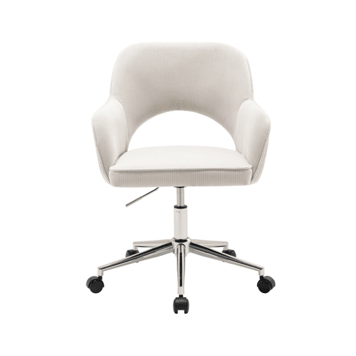 Cadeira de escritório com rodas veludo cotelé base cromada, Jim veludo, Branco sujo, 62x60x99 cm