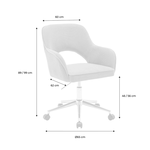 Cadeira de escritório com rodas veludo cotelé base cromada, Jim veludo, Branco sujo, 62x60x99 cm