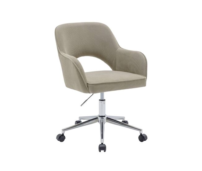 Silla de oficina de pana fina con ruedas y base cromada pardo - 62x60x99 cm