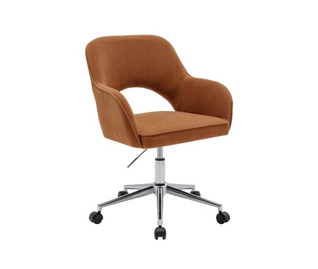 Silla de oficina de pana fina con ruedas y base cromada camel - 62x60x99 cm