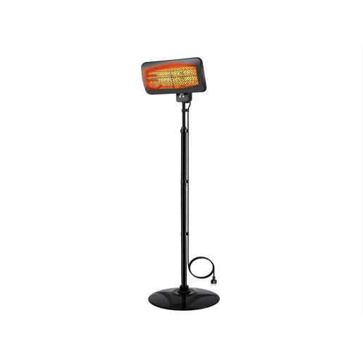Aquecedor de halogéneo de chão para exterior. 3 potências de 650w, 1350w e 2000w. Controlo digital, visor LED e controlo remoto. Temporizador de 24 horas. Ajustável até 2,1 m. Ângulo ajustável.