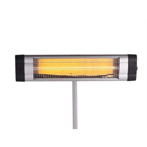 Aquecedor de halogéneo com protecção IP20. Desenho vertical feito de ABS preto, 3000W. Medidas 101x70x180 cm.