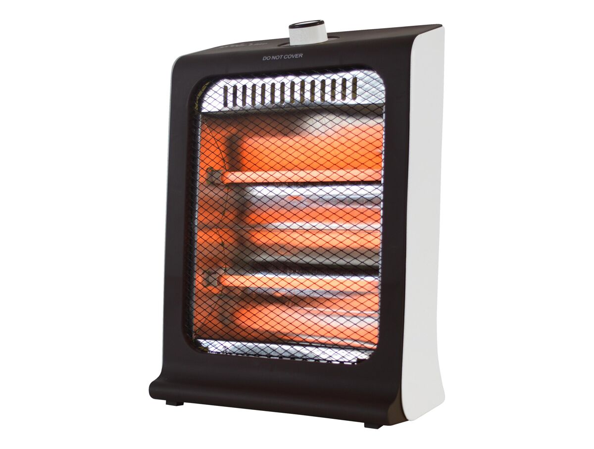 Calefactor halógeno de bajo consumo y 800w de potencia. funciona a partir de 2 cuarzos internos que genera e irradian calor. tiene termostato mecánico con 2 niveles de potencia.