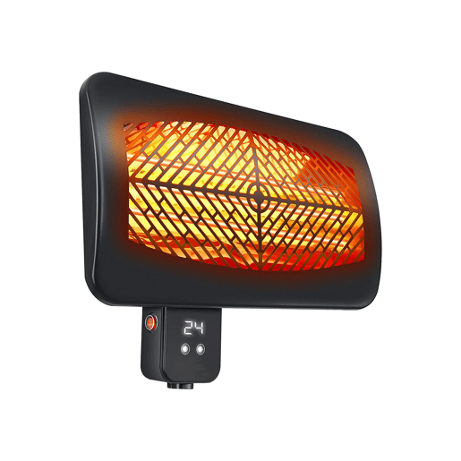 Aquecedor de parede de halogéneo para exterior. 3 potências de 650w, 1350w e 2000w. Controlo digital, visor LED e controlo remoto. Temporizador de 24 horas