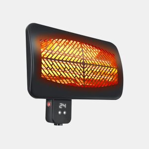 Aquecedor de parede de halogéneo para exterior. 3 potências de 650w, 1350w e 2000w. Controlo digital, visor LED e controlo remoto. Temporizador de 24 horas