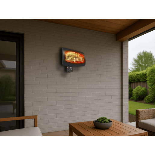 Aquecedor de parede de halogéneo para exterior. 3 potências de 650w, 1350w e 2000w. Controlo digital, visor LED e controlo remoto. Temporizador de 24 horas