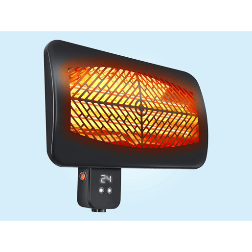 Aquecedor de parede de halogéneo para exterior. 3 potências de 650w, 1350w e 2000w. Controlo digital, visor LED e controlo remoto. Temporizador de 24 horas