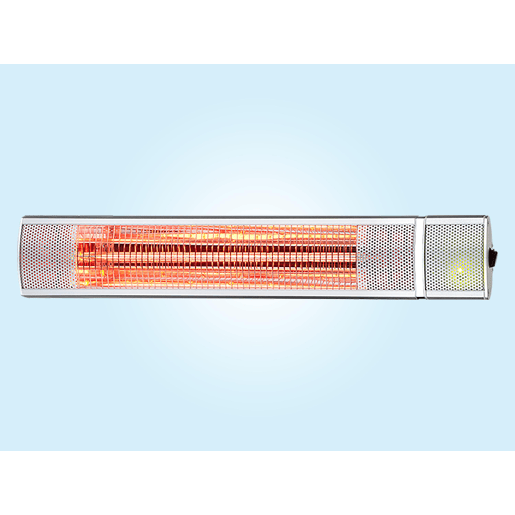 Aquecedor de halogéneo de 2000W com protecção IP55. Desenho horizontal para montagem em parede de metal. medidas 63x15x10 cm.