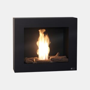 Lareira a etanol com 1,75kW e 1,2L de capacidade. Desenho rectangular em aço lacado a preto