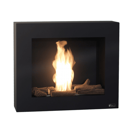 Lareira a etanol com 1,75kW e 1,2L de capacidade. Desenho rectangular em aço lacado a preto