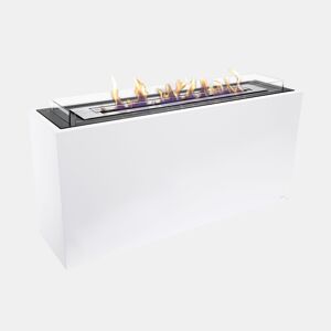 Lareira de grandes dimensões e grande autonomia graças ao seu depósito de 5 litros. Fabricada em aço lacado branco.