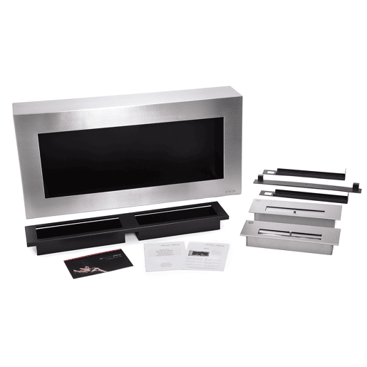 Lareira de alto rendimento térmico. Equivalente a 4KW. Fabricado em aço inoxidável e desenho rectangular
