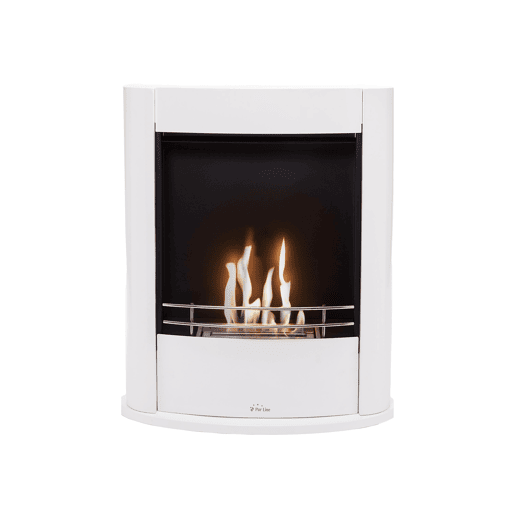 Lareira a etanol com 2,5 kW e 1,5 L de capacidade. Design fabricado em aço branco.
