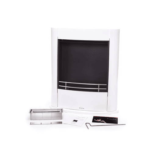 Lareira a etanol com 2,5 kW e 1,5 L de capacidade. Design fabricado em aço branco.