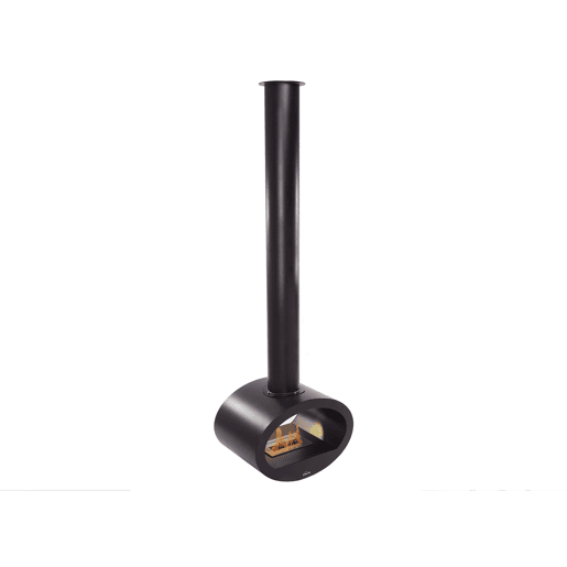 Lareira a etanol montada no tecto com vista de chama de ambos os lados. Fabricado em aço preto. 2kW de potência e bloco de combustão de 1,5L