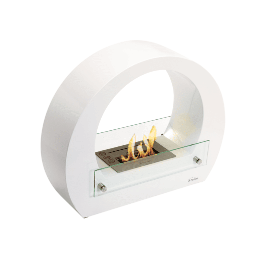 Lareira a etanol com um desenho circular com acabamento em aço inoxidável e aço esmaltado. Inclui um bloco de combustão de 1,5L de capacidade que permite regular a chama e o seu poder calorífico é equivalente a 2,5KW.