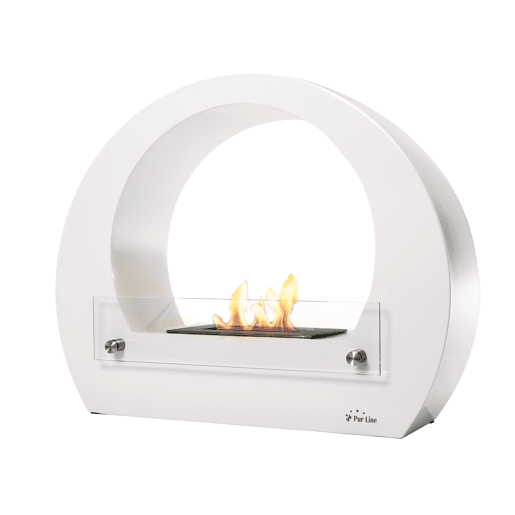 Lareira a etanol com um desenho circular com acabamento em aço inoxidável e aço esmaltado. Inclui um bloco de combustão de 1,5L de capacidade que permite regular a chama e o seu poder calorífico é equivalente a 2,5KW.