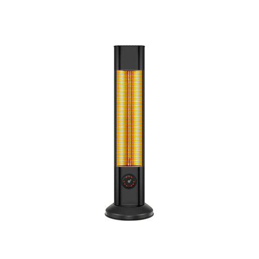 Aquecedor de halogéneo com protecção IP55. Desenho na forma de uma torre de 2000W. Feito de metal, mede 15x55x95 cm e é ideal para salas até 18m2.