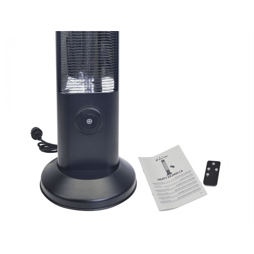 Aquecedor de halogéneo com protecção IP55. Desenho na forma de uma torre de 2000W. Feito de metal, mede 15x55x95 cm e é ideal para salas até 18m2.