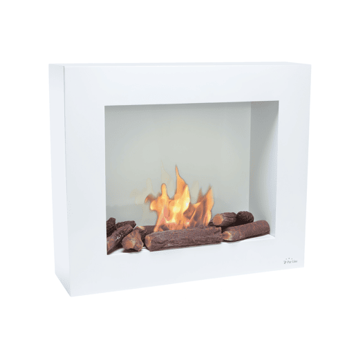 Lareira a etanol de 1,75kW e 1,2L de capacidade. Desenho rectangular em aço lacado a branco