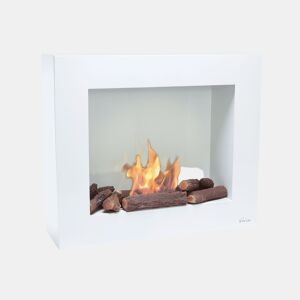 Lareira a etanol de 1,75kW e 1,2L de capacidade. Desenho rectangular em aço lacado a branco