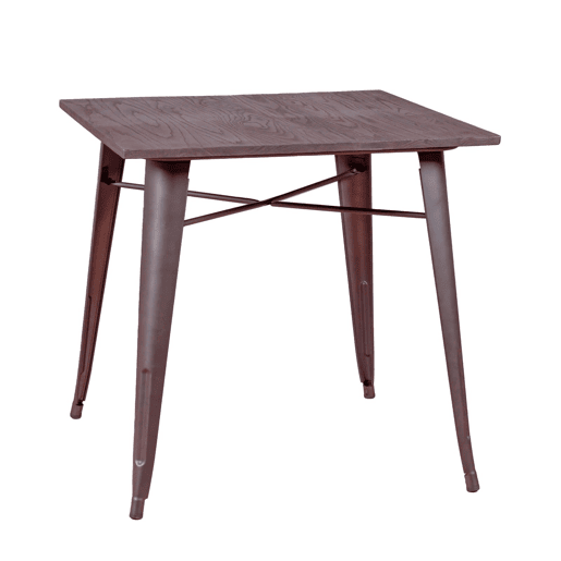 Mesa industrial em aço envelhecido e madeira escura - Bistro