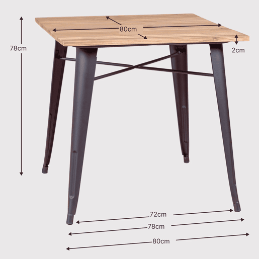 Mesa industrial em aço envelhecido e madeira escura - Bistro