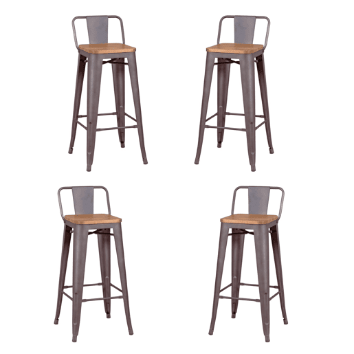 Pack de 4 bancos metálicos com assentos de madeira - Bistro