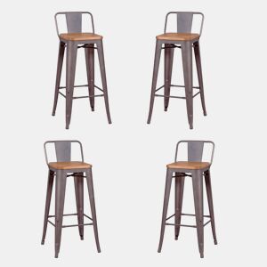 Pack de 4 bancos metálicos com assentos de madeira - Bistro