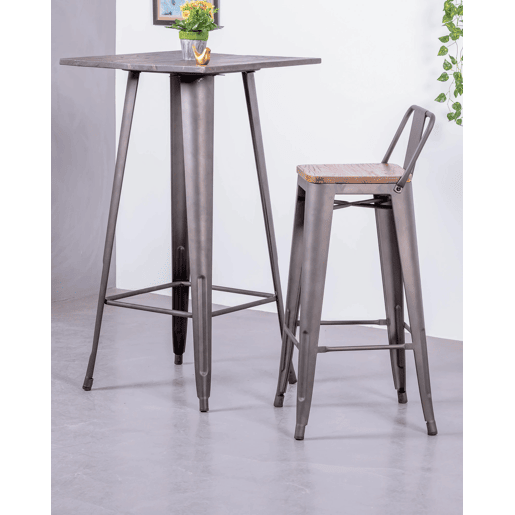 Pack de 4 bancos metálicos com assentos de madeira - Bistro