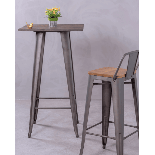 Pack de 4 bancos metálicos com assentos de madeira - Bistro